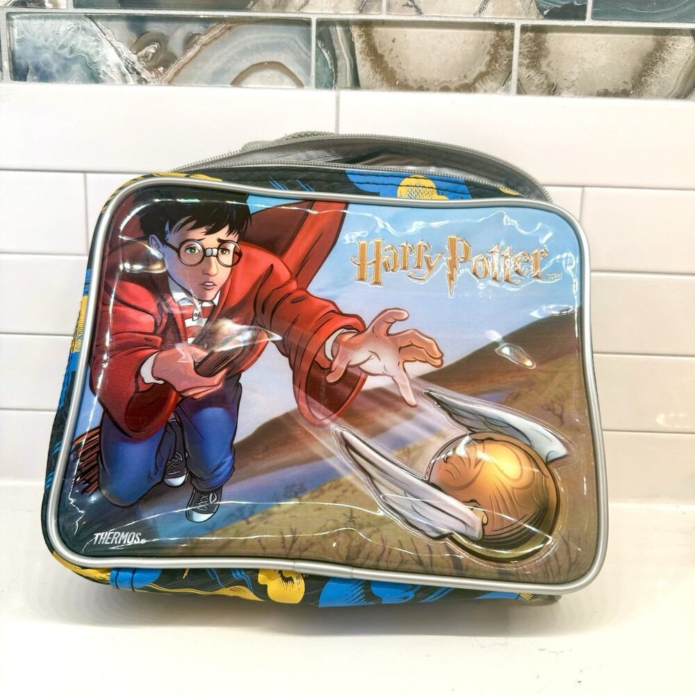 Harry Potter Quidditch Lunch Box Thermos Brand 2001 Vintage Golden Snitch Wizard